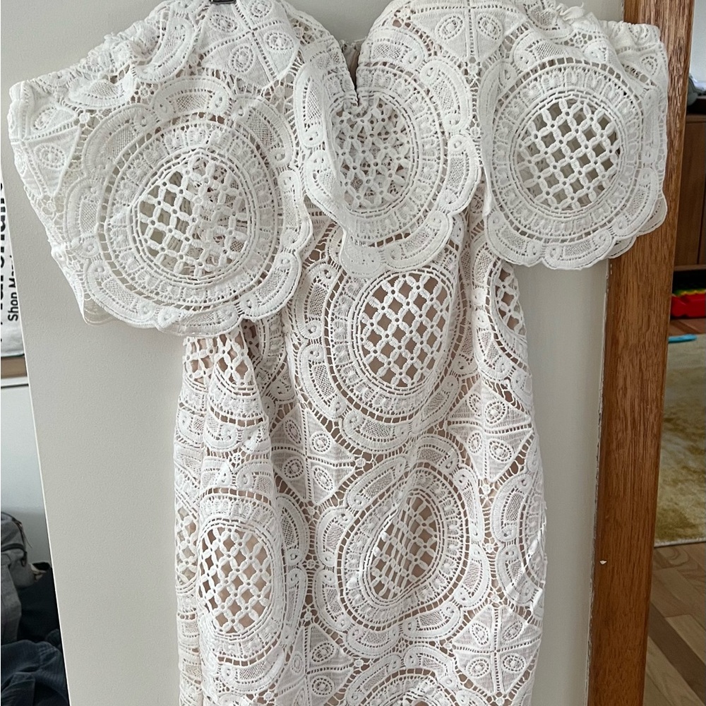 Lulu's White Off-the-Shoulder Lace Dress